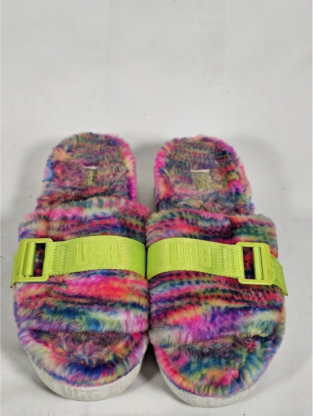 UGG Fluffita Pixelate Faux Shearling Open Toe Slide Flatform Sandals Size 8
